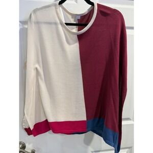 C. Wonder Colorblock Mixed Media Knit Back Woven Top Burgundy‎ Cream Blue S